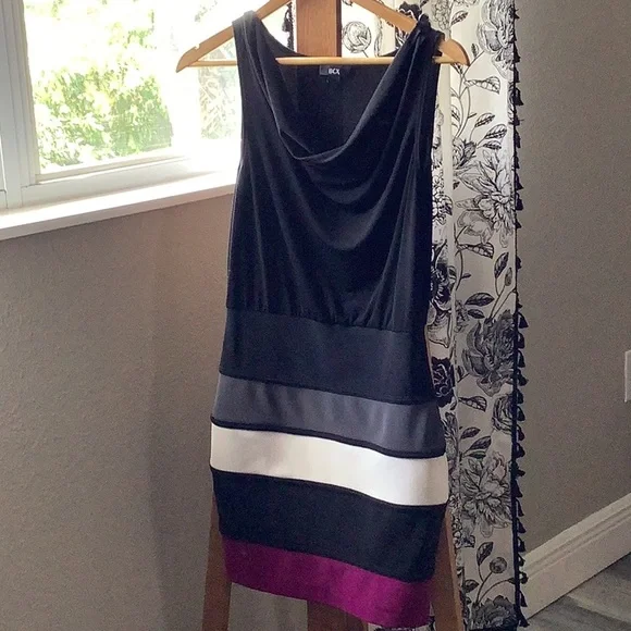 Bcx Dresses | Bcx Women's Striped Midi Dress - Black, Gray, White, and Purple | Color: Blue/Silver | Size: S | Illynsandysshop's Closet
